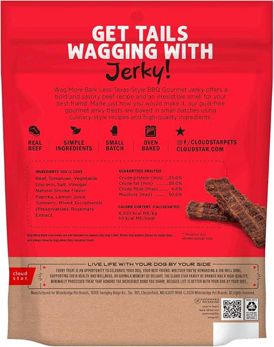 Cloud Star Wag More Bark Less - Dog Treats - Jerky - Texas BBQ Beef - 10 oz Pouch