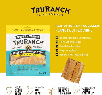 TRURANCH Collagen Chips - Collagen Dog Treats - Long Lasting Healthy Joint Support - Rawhide Alternative Chips - Skin & Coat Health - Made with Real Peanut Butter, Value Pack, 15 Bag, 7.5 lbs