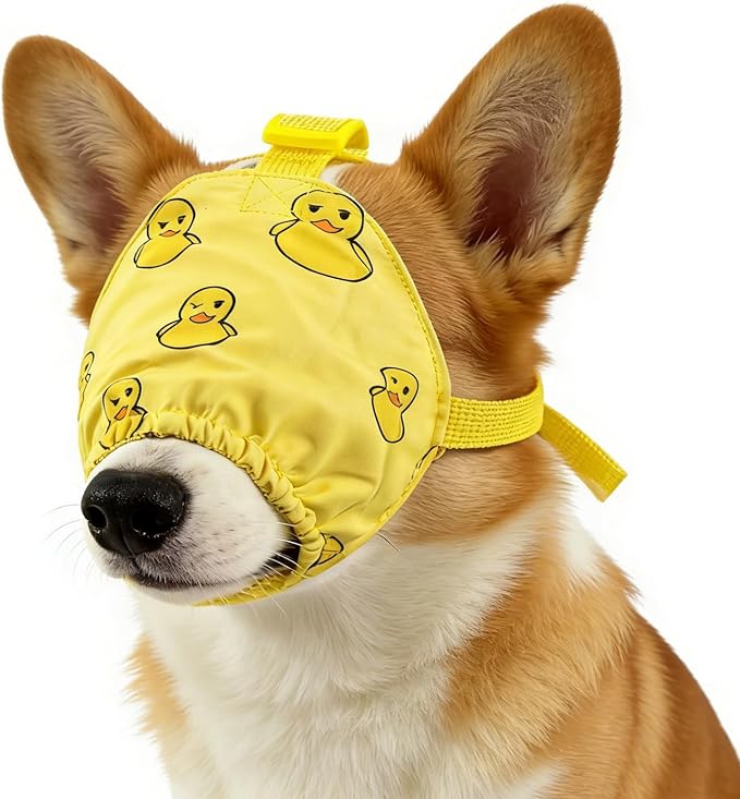 NACOCO Dog Calming Cap Eye Mask Ducks Nylon Shading Pet Anxiety Mask Muzzle for Grooming Anti Car Sickness (Yellow, M)