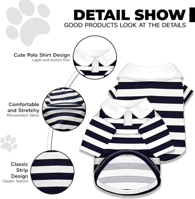 BAEJMJK Cute Dog Shirt Boy Girl Dog Clothes Striped Collared Polo T-Shirt for Small Medium Dogs Cats Soft Breathable Pet Puppy Outfits(Navy Blue,X-Large)