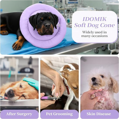 IDOMIK Dog Cone,Waterproof Dog Recovery Collars & Cones,Comfy Protective Pet Neck Donut Collar After Surgery,Soft Cone for Dogs to Stop Licking,Adjustable Elizabethan Collar for Dogs & Cats,Purple,2XL
