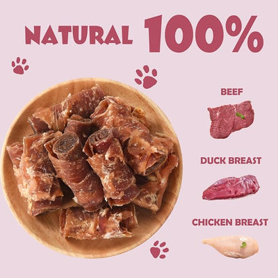 Rawhide Free Dog Treats, Triple Flavor Chicken Wrapped Duck and Beef Rolls, Healthy Dog Snacks