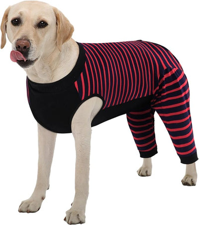 Kuoser Dog Recovery Suit with Anti Licking Rear Leg Sleeve, Red XL | Abdominal Dog Surgical Suit with Pants Cover Protect Wounds, Dogs Elbow Protector Soft Pet Surgery Onesie Cone Alternative