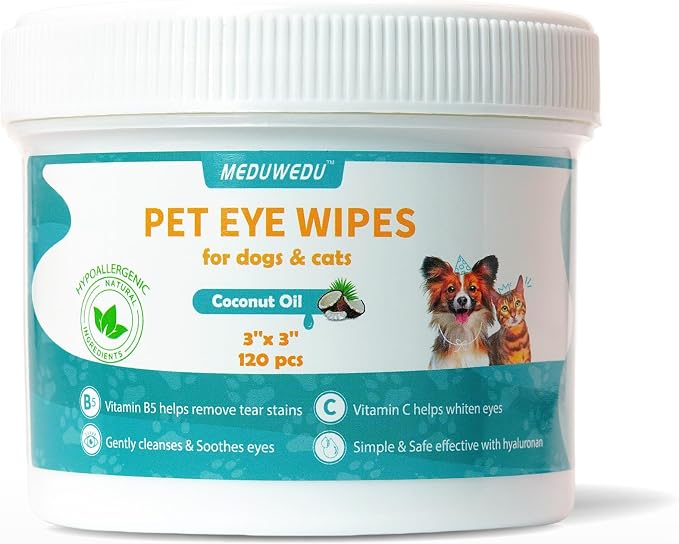 MEDUWEDU Eyes Wipes for Dogs & Cats 120 Counts, Grooming Kit Care for Dogs and Cats, Prevent Tear Stains, Eye Debris, Discharge, Mucus Secretions,Coconut Scent