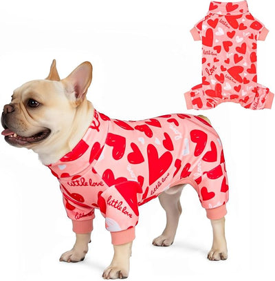 KYEESE Valentine's Day Dog Pajamas, Lightweight Heart Print Dog Onesie, Soft Stretchy Pjs for Pet, Cute Festival Dogs Pajamas for Small Dogs, Pink, X-Large