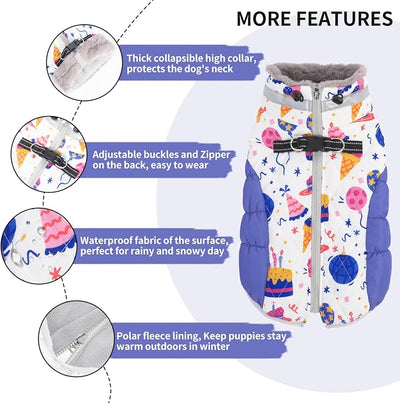 CuteBone Waterproof Thick Dog Winter Coat Doggie Jacket Warm Pet Clothes Comfortable Puffer Dog Vest for Small Medium Large Dogs with Harness Hole YRFN09M