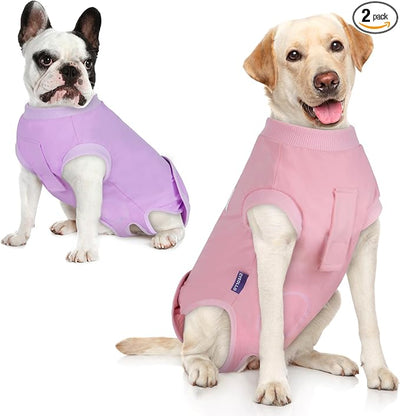 cyeollo 2pack Surgery Recovery Suit for Dogs Cats with Pee Hole for Female Male, Pet Bodysuit After Surgery for Spay, Neuter, Medium Large Dogs Surgical Recovery Onesie Shirt, Pink & Purple, XL