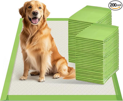 Gardner Pet Dog Pee Pads Extra Large 28"x34", XL Thicker ECO Green Disposable Puppy Training Pads Super Absorbent Full Edge-Wrapping Pad for Dogs, Puppies, Cats, Rabbits (200 Count)