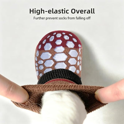 PUPTECK Anti-Slip Dog Socks with Double Sides for Small Medium Large Dogs Hardwood Floors Prevents Licking, Dog Shoes for Hot Pavement Traction Control Paw Protector for Senior Dogs, Striped Brown XS