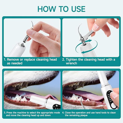 Dog Teeth Cleaning Kit Dog Plaque and Tartar Remover with LED Light 5 Adjustable Modes Electric Toothbrush Pet Teeth Cleaner for Dogs and Cats (Off-White)