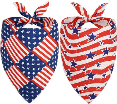 Vivifying 4th of July Dog Bandana, 2 Pack Triangle Pet Scarves with Double-Sided Independence Day Designs, Polyester Memorial Day Pet Bibs for Small, Medium & Large Dog (X-Large, American Flag & Star)