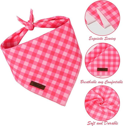 Plaid Dog Bandana - Soft Pink Checkered Dog Neck Scarf, Cute Spring Pet Bib for Puppy Kitten, Sweet Photo Dogs Cats Prop for Daily Use Parties & Pet Photography, S