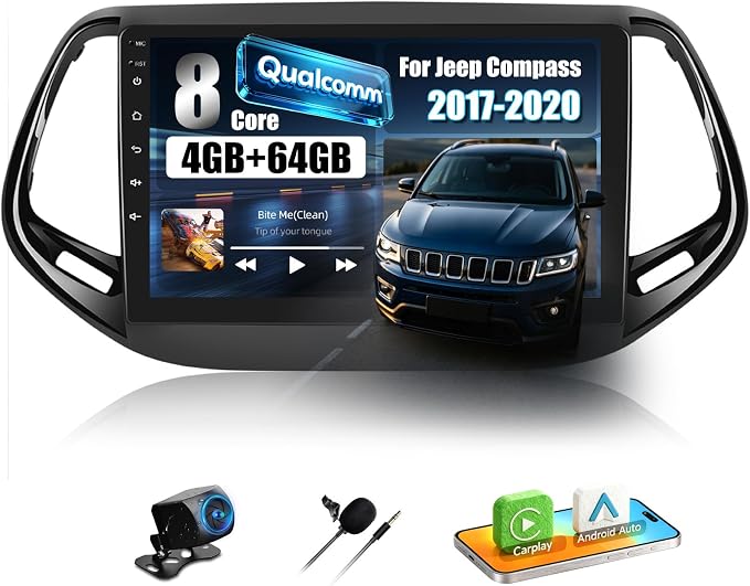 [4+64G] 8-Core Qualcomm Android 15 Car Radio Stereo for Jeep Compass 2017-2020 with Wireless Carplay&Android Auto,10.1 Inch Car Radio with Mirror Link Bluetooth 5.1 FM/RDS DSP WiFi GPS SWC