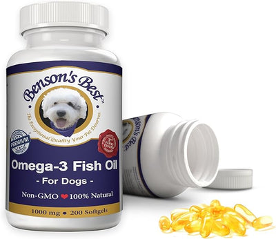 Benson's Best Omega 3 Fish Oil for Dogs - Anchovy Oil Softgel Capsules - Provides 43% More Omega 3 Fatty Acids Than Salmon Oil - 200 Softgels 1000 mg - 100% Pure, Non-GMO, Natural Pet Food Supplement