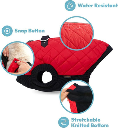 Gooby Fashion Vest Dog Jacket - Red, X-Large - Warm Zip Up Bomber Vest with Dual D Ring Leash - Winter Water Resistant Small Dog Sweater