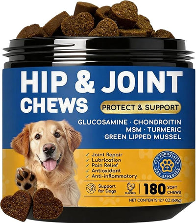 Dog Joint Supplement: with Glucosamine Chondroitin, MSM,Turmeric – Hip and Joint Support for Arthritis Pain Relief – Natural Anti-Inflammatory – for All Breeds & Senior Dogs, 180 Chews