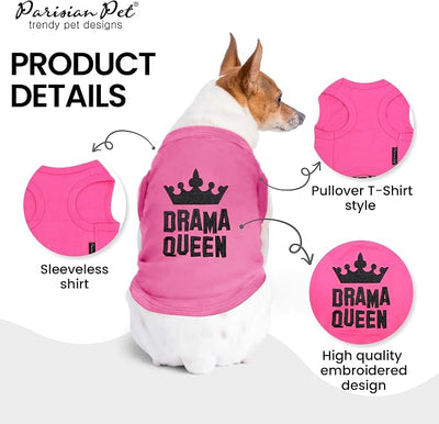 Parisian Pet Dog Shirt - 100% Cotton Shirts for Small Dogs - Pink Sleeveless Girl Pet Clothes - Lightweight and Breathable Puppy Clothes - Stretchy Drama Queen Dog Apparel - Funny T Shirts for Dogs