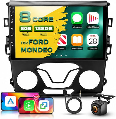 8 Core 6G 128G Radio for Ford Fusion Mondeo 2013-2019 9 Inch Touchscreen Wireless Carplay Android Auto Car Stereo with Bluetooth DSP GPS Navigation WiFi FM/RDS