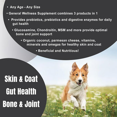 Dogzymes Complete - Probiotics, prebiotics, Glucosamine, Chondroitin, MSM and Hyaluronic Acid, Complete Skin and Coat Care (1 Pound)