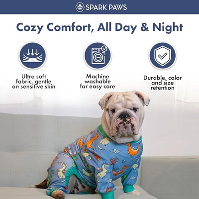 Spark Paws Dog Pajama, Dog Recovery Suit Male, Onesie, Ultra-Soft and 4-Way Stretch, for Small Medium and Large Breeds - Dragons - 5XL