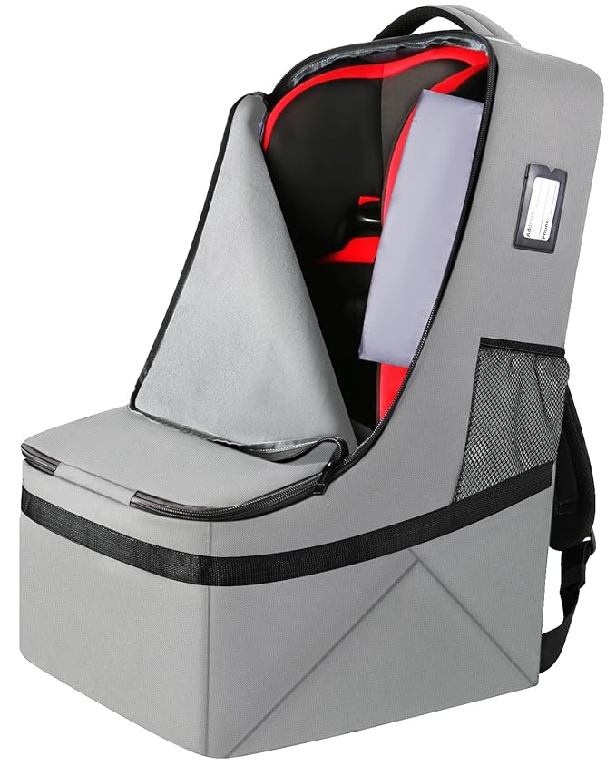 YOREPEK Padded Gate Check Car Seat Travel Bag | Foldable Carseat Cover for Airplane Travel, Car Seat Carrier for Airport, Baby Carseat Backpack for Air Travel(Grey)