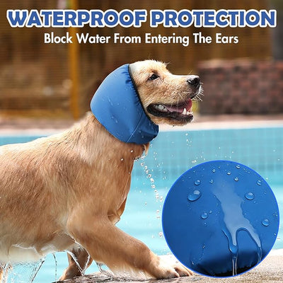 Dog Ear Covers for Bath Swimming, Waterproof Ear Wrap for Dogs, Pet Ear Muffs for Grooming Noise Protection, Elastic Calming Ear Caps (S)