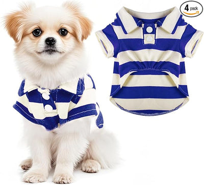 Dog Shirt Polo Shirt Striped Collar Puppy Clothes Summer Button Up Pet Clothes for Small Medium Dogs Cats for Boy Girl Pets (Royal Blue, Small)