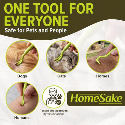 HomeSake Tick Remover Tool for Dogs, Cats & Humans, 2 Packs Tick Removal Kit + Identification Card & Keychain Hole, Safely Removes Entire Tick Head & Body, Easy Portable Tool for Pets & First Aid Kits