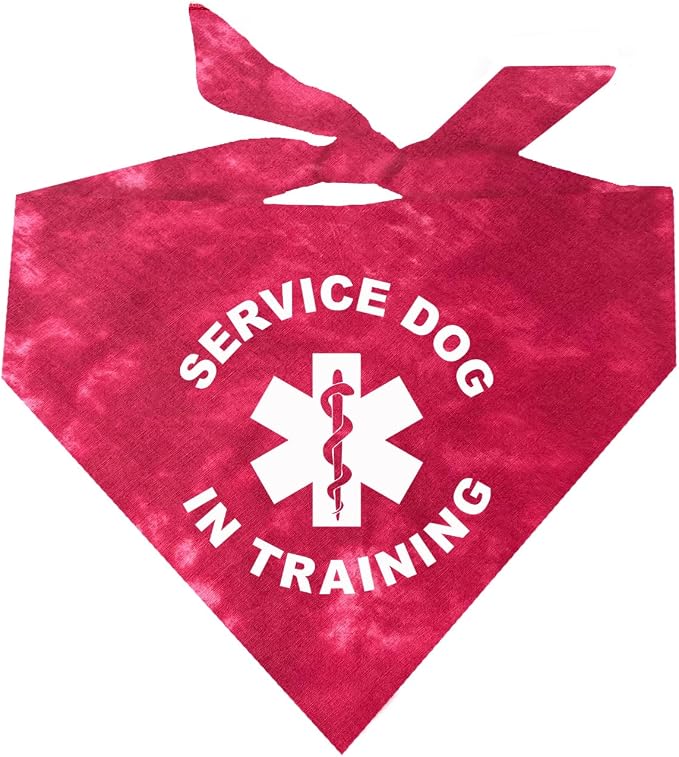 Service Dog in Training Dog Bandana | 100% Cotton Tie Dye Triangle |Service Dog | Working Animal | Assistance | One Size | Red Scrunch (289)