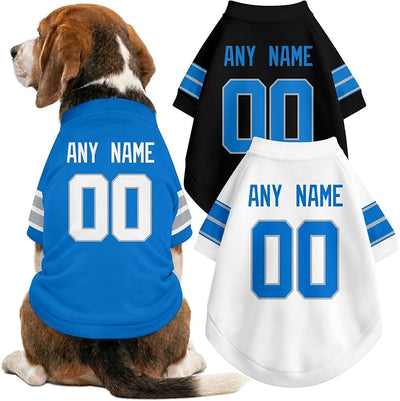 Detroit Dog Clothes Jersey Style Personalized Pet T Shirt with Custom Name Number for Small Medium Large Dogs