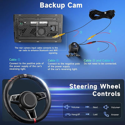 8 Core 6G+128G Android Stereo with Wireless Carplay and Android Auto, 1280P 9 Inch Double DIN Touchscreen Radio with Bluetooth Mirror Link WiFi GPS Steering Wheel Control FM/RDS DSP USB