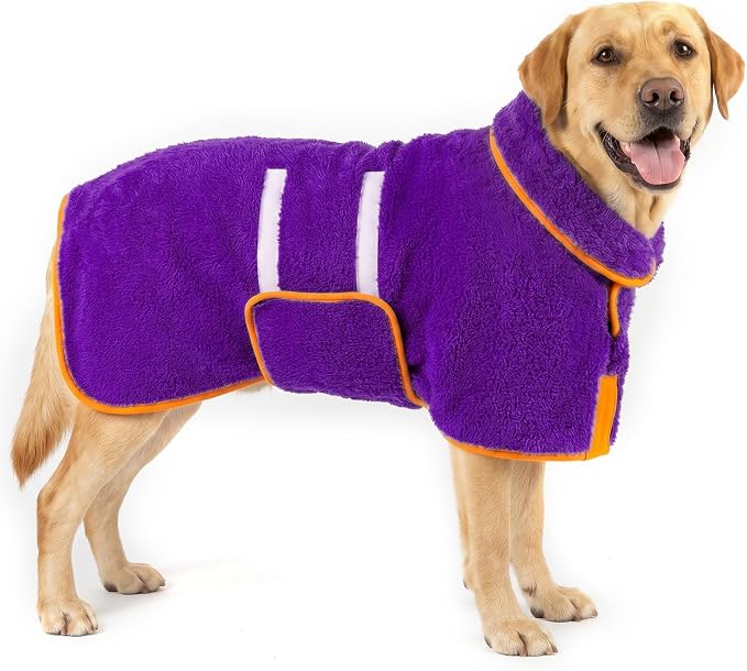 Bienbee Dog Bathrobe, Quick Drying Super Absorbent Pet Robes for Small Medium Large Dogs, Drying Coat for After Bath & Swim, Warm & Cozy Dogs Towels, Dog Puppy Bath Supplies, Purple L
