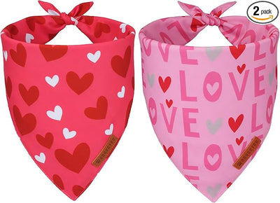 ADOGGYGO Valentine Dog Bandana, Heart and Love Pet Scarf, Premium Durable Fabric, Red Pink Valentine Bandanas for Medium Large Dogs (Large)