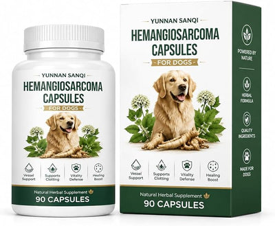 Yunnan Sanqi Capsules for Dogs - Herbal Quick Stop Bleeding & Circulatory Support for Hemangiosarcoma, Hemoabdomen, Pericardial Effusion, Severe Bruising, Ulcer-Related Bleeding, 90 Capsules