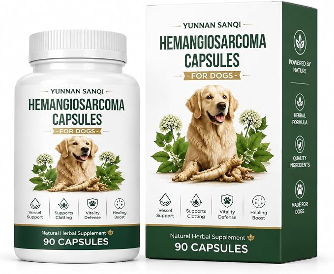 Yunnan Sanqi Capsules for Dogs - Herbal Quick Stop Bleeding & Circulatory Support for Hemangiosarcoma, Hemoabdomen, Pericardial Effusion, Severe Bruising, Ulcer-Related Bleeding, 90 Capsules