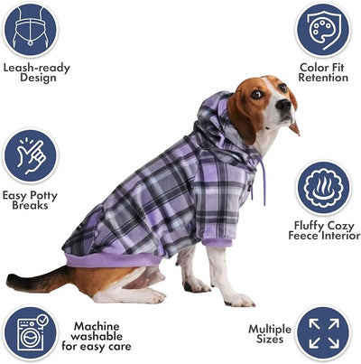 Spark Paws Dog Hoodie – Premium Dog Sweater for Small, Medium, and Large Dogs | Warm Outfits for French Bulldogs, Pitbull, Puppy, Winter Jacket Alternative - Purple Plaid - 4XL