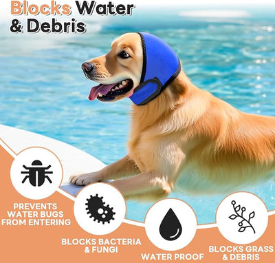Dog Ear Muffs, No Flap Ear Wrap for Hematoma, Waterproof Calming Hoodie for Bathing, Grooming, Drying & Noise Relief