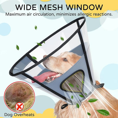 Soft Dog Cone Collar for Large Dogs, Mesh Windows Transparent E Collar for Dog, Anti-Bite Lick Wound Healing After Surgery Neuter Safety Practical Comfy Plastic Cone (Black, L)