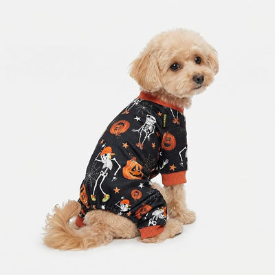 Fitwarm Halloween Skeleton Dog Costume Lightweight Velvet Pajamas Pet Clothes Doggie PJS Puppy Onesie Doggy Outfits Cat Jumpsuits Black XS