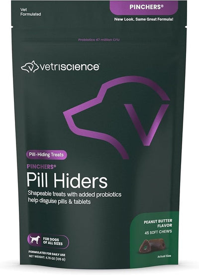 VetriScience Extra Large Pinchers Pill Hiders Chews Non-Greasy Pill Wrap with Probiotics for Dogs, Disguise Pills, Capsules & Tablets, Gut & Immune Health, Peanut Butter, 45 Counts