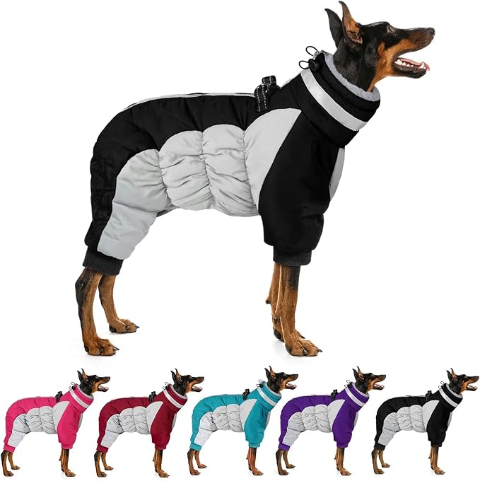 MIGOHI Full Body Dog Coat，Warm Coats for Medium Dogs | Reflective Winter Coat for Dogs with Harness,Turtleneck Dog Snowsuit with Legs,Windproof Pet Fleece Puffer Jacket,XL,Black