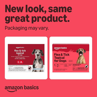 Amazon Basics Flea and Tick Topical Treatment and Prevention for Extra Large Dogs (89-132 lbs), Kills Fleas and Ticks, Waterproof, Monthly Application, 6 Count, Packaging May Vary