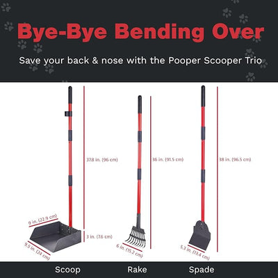 Pawler Pooper Scooper for Large Dogs, Small Dogs and Horses, Metal Poop Scooper Set with Long Handle Rake, Spade and Tray for Yard, Grass, Dirt or Gravel, Heavy Duty Aluminum Poop Picker Upper