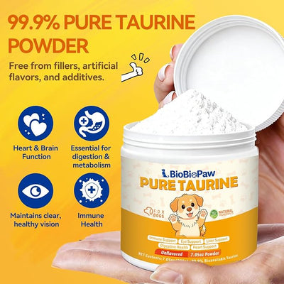 Pure Taurine for Dogs Taurine Powder Supplement for Pet Puppy 500mg Unflavored Easy-to-Mix Taurine Supplement for Doggy Supports Immune Heart Vision Skin & Coat Vitality Made in USA 200 Grams