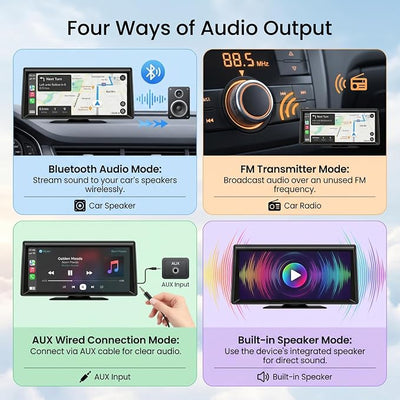 8.1" Portable Wireless CarPlay Stereo with 2K Dash Cam & 1080P Backup Cam | Wireless CarPlay/Android Auto, Voice Control, Split Screen, Plug & Play, 2K Dash Cam + 1080P Rear Cam