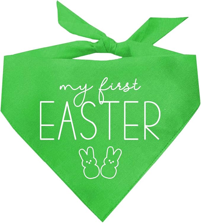 My First Easter Dog Bandana | 100% Cotton Adjustable Triangle | Made in USA | Easter Bunny | Egg Hunt| Funny Outfit Prop Photoshoot |Lime, One Size (392)