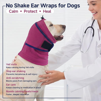 Nanaki Dog Calming Hoodie For Noise Protection, Firework, Thunderstorm-No Shake Ear Wraps For Dogs Anxiety Relief for Separation, Vet Visit, Dog Head Wrap For Ear Hematoma Prevent Scratching, Purple,S