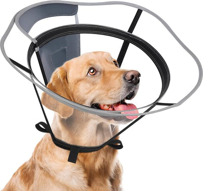 Extended Dog Cone to Stop Licking, Adjustable Depth, Transparent Recovery Collar for Large Medium Dogs, Soft E-Collar After Surgery Neuter with Reflective Strip for Night Visibility L