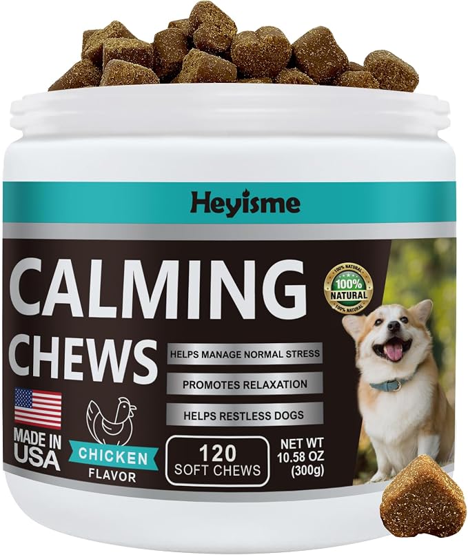 Calming Chews for Dogs, Dog Calming Treats with Hemp, Valerian Root, Organic Chamomile, Dog Anxiety Relief Aid with Thunder, Fireworks, Separation, Barking, Stress Relief (Chicken, 120 Chews)