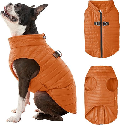 Gooby Puffer Vest - Pumpkin, Large - Ultra Thin Zip Up Windbreaker with Dual D Ring Leash - Water Resistant Dog Sweater Coat for Small Dogs